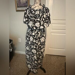 Elegant Black and White Floral Dress